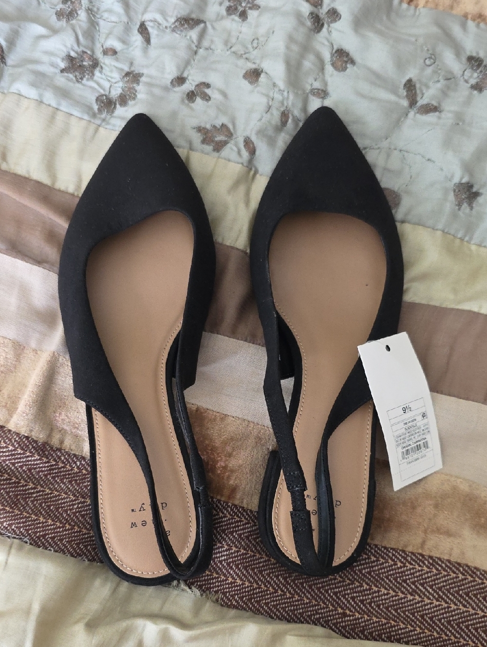 NEW A New Day microsuede slingback pointed-toe in black Size 9 1/2.